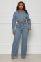 Fashion long-sleeved Denim women's two-piece trousers set