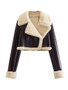 Autumn and winter streetwear Fleece Patchwork long sleeve short jacket