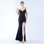 Plus Size Beauty Straps Tassels Sequin slit Long Formal Party Evening Dress