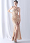 slash shoulder tassels Sequin Wedding Party gown Evening Dress