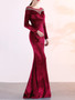 velvet Formal Party Evening Dress Winter Long Sleeve Corporate Annual Meeting Long Fishtail Party Dress