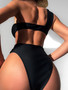 Solid Color Metal Round Buckle Sexy One Shoulder One Piece Swimsuit