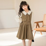 Girl spring color contrast long sleeve dress