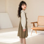 Girl spring color contrast long sleeve dress