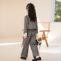 Girl Spring Contrasting Color Square Neck Top and Straight Pants Two-piece Set