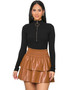 Ladies Fashion Sexy Pu Leather Pleated Double Layer Puffed Skirt