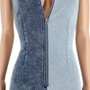 Plus Size Women's Fall Color Block Wash Sexy Denim Jumpsuit