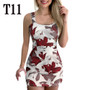 Spring and summer short skirt low neck sexy suspenders straight dress big flower print dress