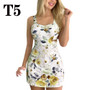 Spring and summer short skirt low neck sexy suspenders straight dress big flower print dress