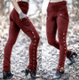 Fashionable and handsome ladies rivet slit design Tight Pants slim elastic pocket decorative pencil pants
