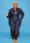 Fall Plus Size Women's Wash Denim Long Jumpsuit