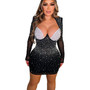 Fashion Women's Solid Color Beaded Mesh Long Sleeve Bodycon Dress