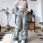 Spring Street-Style Pocket Washed Gradient Cargo Pants Casual Jeans