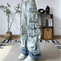 Spring Street-Style Pocket Washed Gradient Cargo Pants Casual Jeans