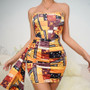 Printed Strapless Slim Elegant Ribbon Women's Sexy Dress