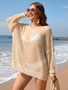 Summer Long Sleeve Solid Color Loose Round Neck Hollow Women's Knitting Shirt