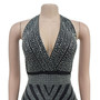 Women Solid mesh Beaded Sleeveless Maxi Dress