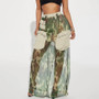 Women Mesh Pocket Patchwork Camo Skirt