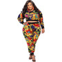 Plus Size Women Fall Print Two-Piece Set