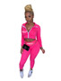 Women's Zipper Letter Sport Two Piece Set