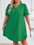 Plus Size V Neck Short Sleeve Solid Dress