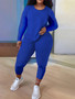 Plus Size Women Long Sleeve Top and Pants Solid Two-piece Set