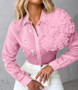 Women Floral See-Through Beaded long Sleeve Shirt