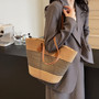 Women striped one-shoulder Beach woven beach bag