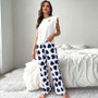 Women T-shirt And Printed Pants Casual Lounge Wear Set for Two