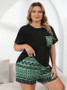 Plus Size Women Summer Printed T-Shirt And Shorts Home Wear Two-piece Set