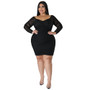 Plus Size Women Fall Off Shoulder Long Sleeve Bodycon Dress