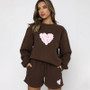 Fall Winter Casual Round Neck Shorts Set Women'S Letter Hearts Print Long Sleeve Hoodies Outfit