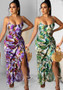 Women Summer Sexy Strap Dress Irregular Print Long Dress
