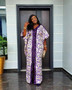 Muslim Patchwork Printed Robe African Loose Printed Sequined V-Neck Dress