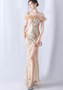 Women sequined ruffle off-the-shoulder Evening Dress