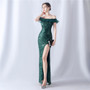 Women sequined ruffle off-the-shoulder Evening Dress