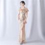 Women sequined ruffle off-the-shoulder Evening Dress