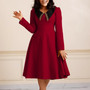 African Women Solid Long Sleeve Turndown Collar Elegant Dress