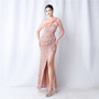 Women velvet beaded high-end evening dress