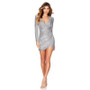 Women Deep V Sequin Bodycon Long Sleeve Dress