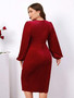 Plus Size Women Winter Sexy V Neck Bodycon Slit Long Sleeve Velvet Dress