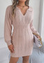 Women V-Neck Balloon Sleeve Bodycon Sweater Dress