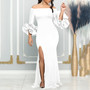 Women Off Shoulder Sexy Slit Ruffle Sleeve Formal Party Maxi Dress