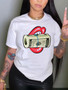 Women's Fashion Print Short Sleeve Round Neck White T-Shirt