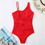 Patchwork Mesh Women's One-Piece Slash Shoulder Swimsuit