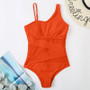 Patchwork Mesh Women's One-Piece Slash Shoulder Swimsuit