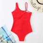 Patchwork Mesh Women's One-Piece Slash Shoulder Swimsuit