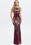 Plus Size Women Sexy Sequin Round Neck Sleeveless Mermaid Evening Dress