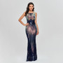 Plus Size Women Sexy Sequin Round Neck Sleeveless Mermaid Evening Dress