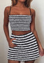 Summer Women Striped Suspenders Top and Mini Skirt Two-Piece Set